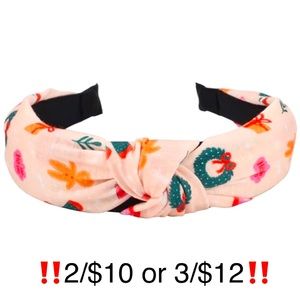 Christmas Headband Gingerbread Man Wreath Top Knot Flexible Holiday Pink Green